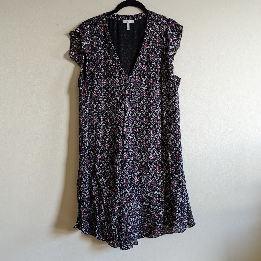 Joie silk shift dress w/ ruffle detail on sleeves